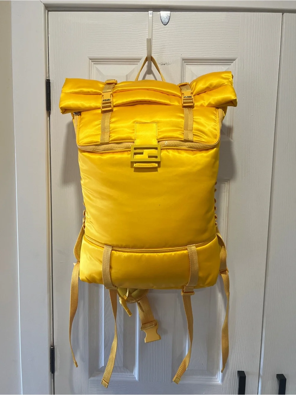 Fendi Bright Yellow Roll-Top Nylon Backpack
